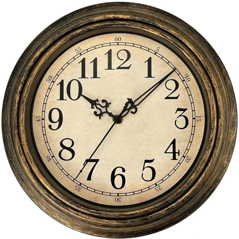 Small Retro Wall Clock, 12'' Non Ticking Classic Silent Vintage Wall Clocks Deco